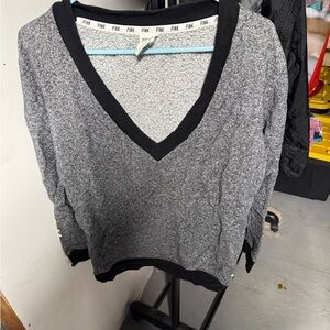 Gray and Black V-Neck Sweater